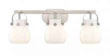 Innovations Lighting 423-3W-SN-G410-6WH - Pilaster II Sphere - 3 Light - 27 inch - Satin Nickel - Bath Vanity Light