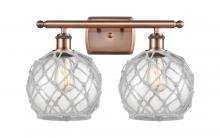  516-2W-AC-G122-8RW - Farmhouse Rope - 2 Light - 18 inch - Antique Copper - Bath Vanity Light