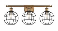  516-3W-BB-CE-8-BK - Lake Placid - 3 Light - 28 inch - Brushed Brass - Bath Vanity Light