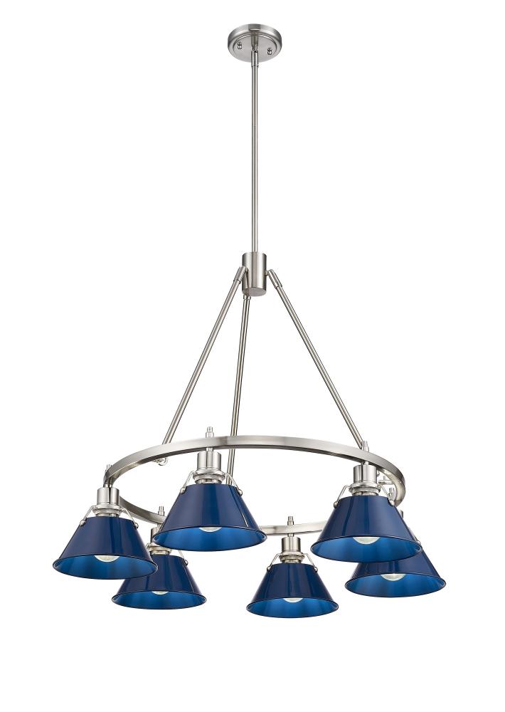 Orwell PW 6 Light Chandelier in Pewter with Matte Navy shades