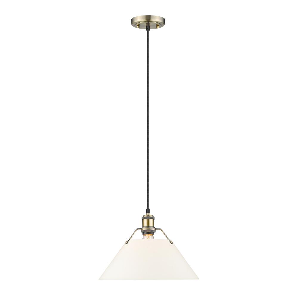 Orwell AB Large Pendant - 14&#34; in Aged Brass with Opal Glass