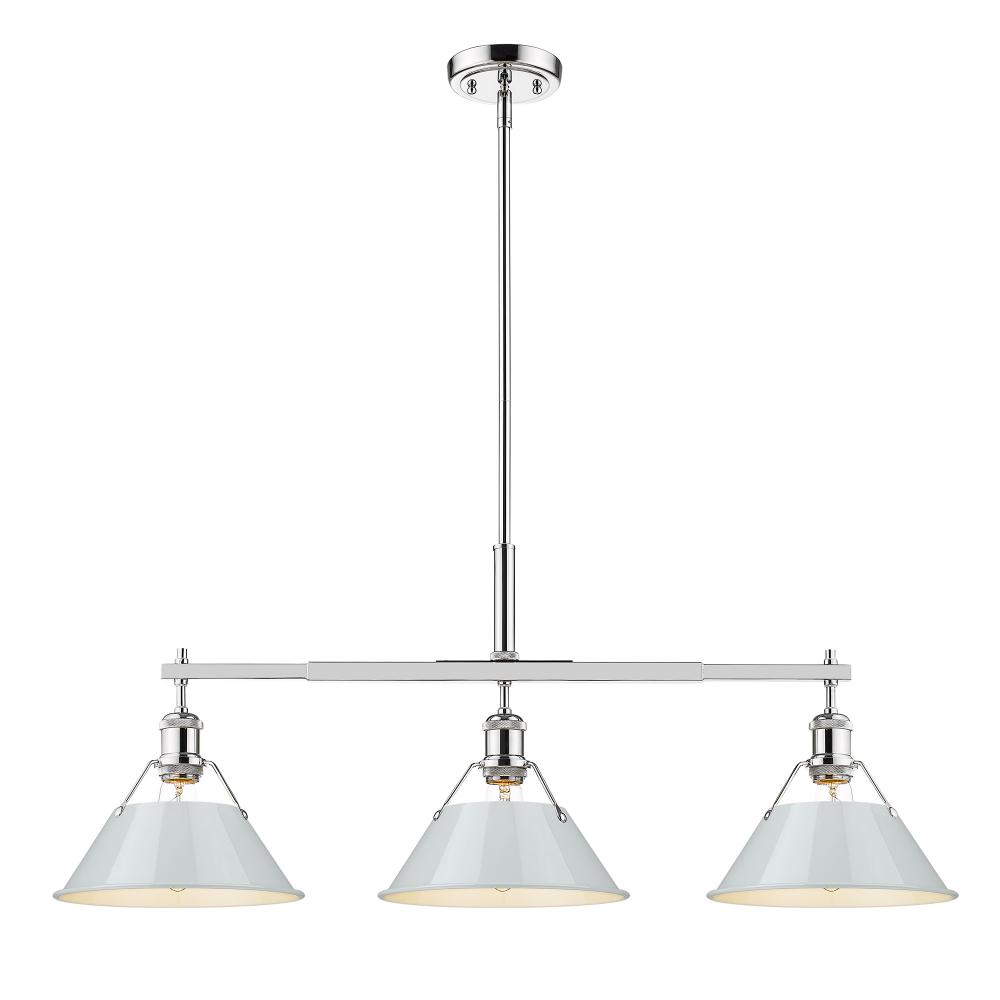 Orwell CH 3 Light Linear Pendant in Chrome with Dusky Blue shades