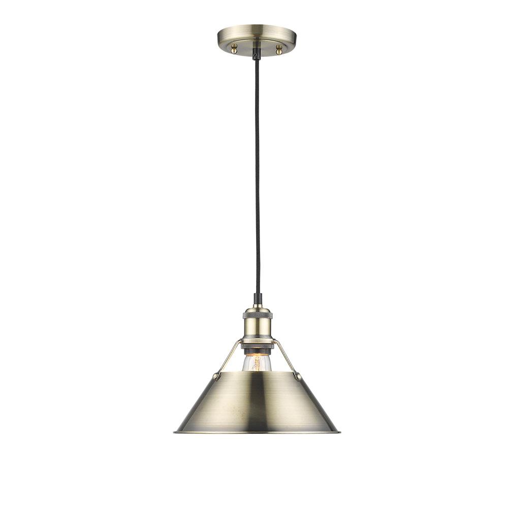 Orwell AB Medium Pendant - 10&#34; in Aged Brass with Aged Brass shade