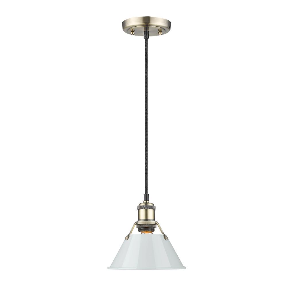 Orwell AB Small Pendant - 7&#34; in Aged Brass with Dusky Blue shade