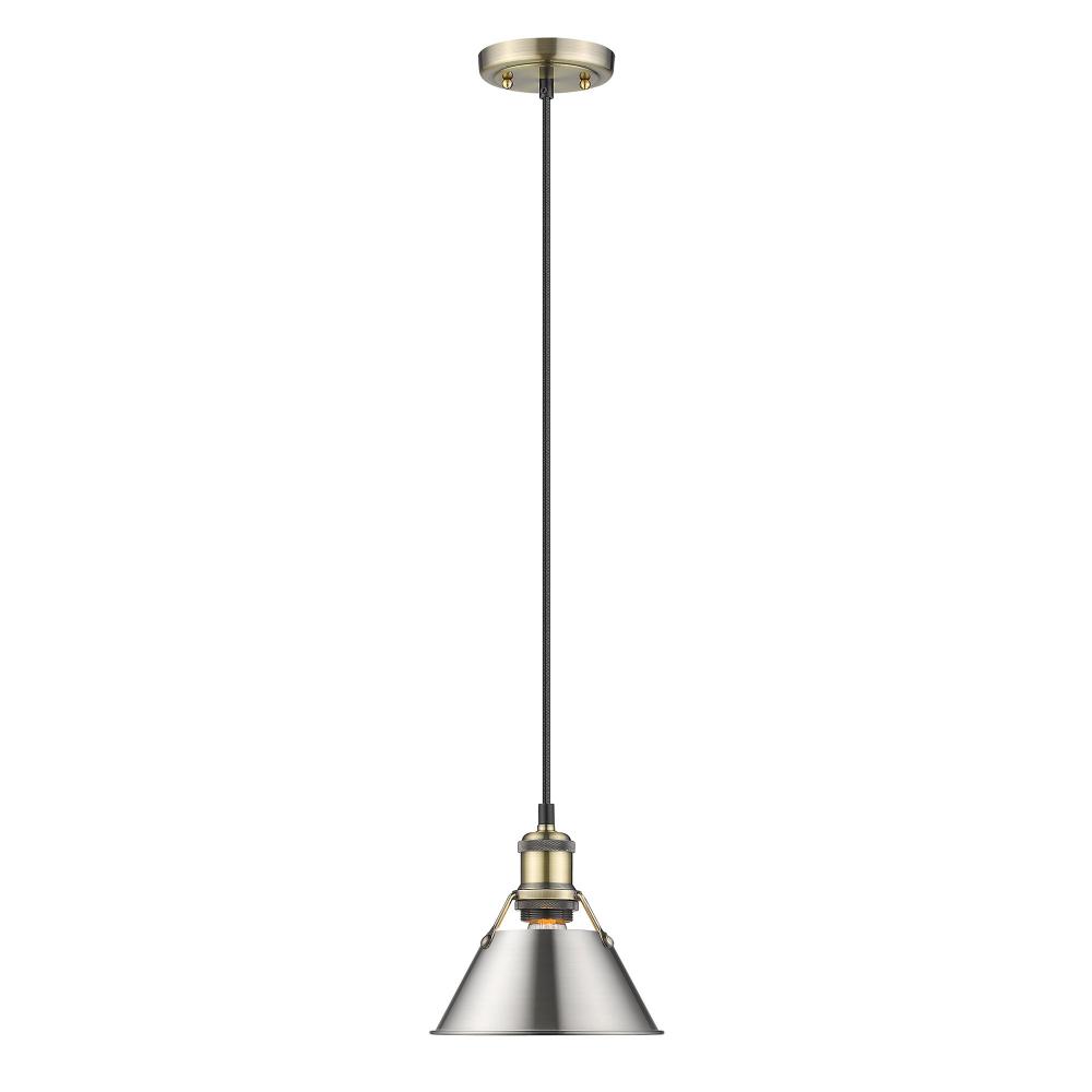 Orwell AB Small Pendant - 7&#34; in Aged Brass with Pewter shade