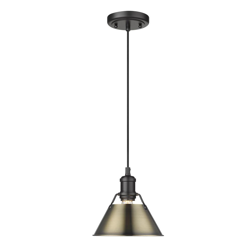 Orwell BLK Small Pendant - 7&#34; in Matte Black with Aged Brass shade