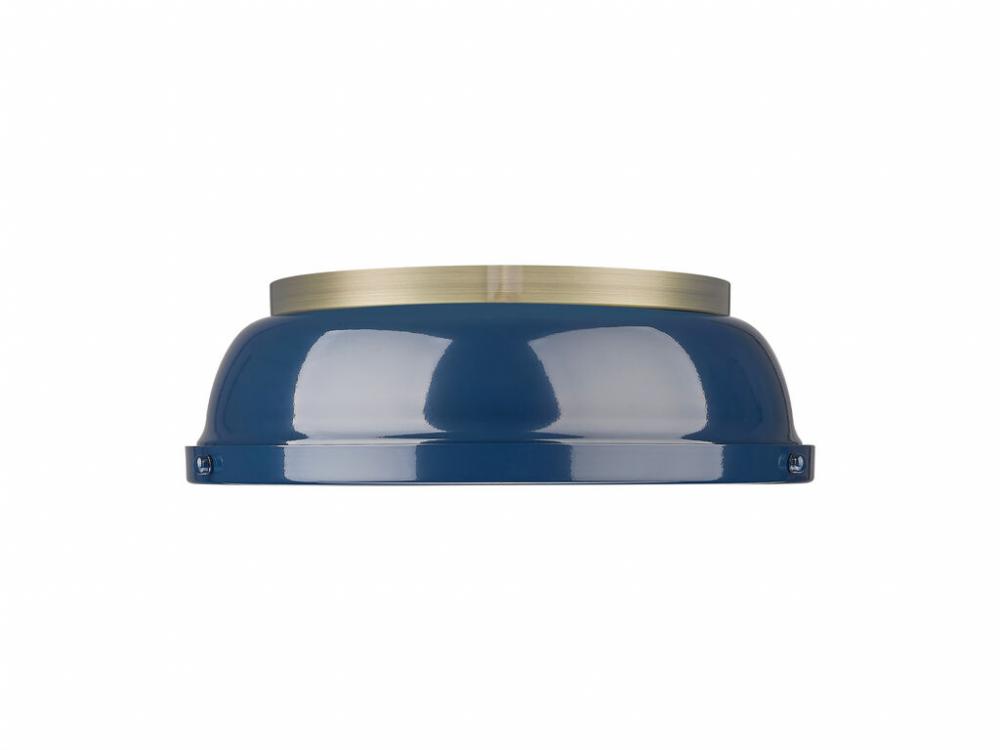 Duncan 14&#34; Flush Mount in Aged Brass with Matte Navy