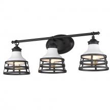 Golden 1109-BA3 BLK-WHT - Locklyn 3 Light Bath Vanity in Matte Black with Matte White Shades