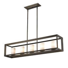 Golden 2073-LP GMT-OP - Smyth 5 Light Linear Pendant in Gunmetal Bronze with Opal Glass