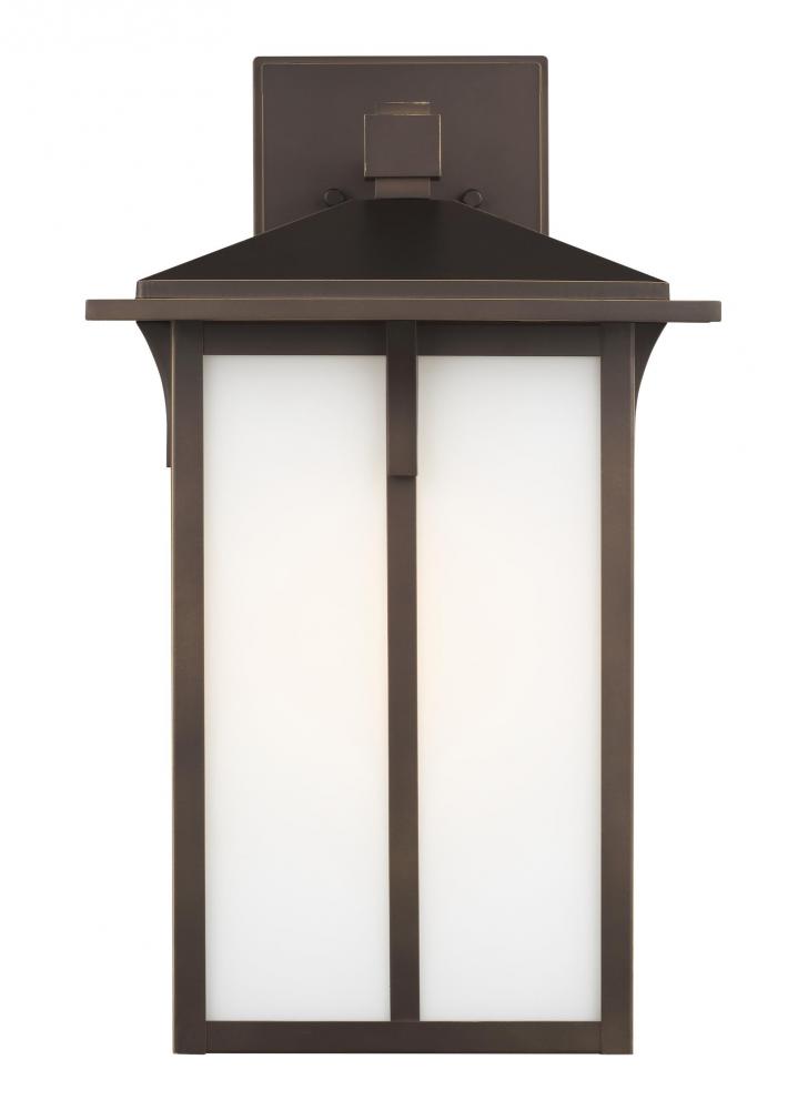 Tomek modern 1-light LED outdoor exterior large wall lantern sconce in antique bronze finish with et