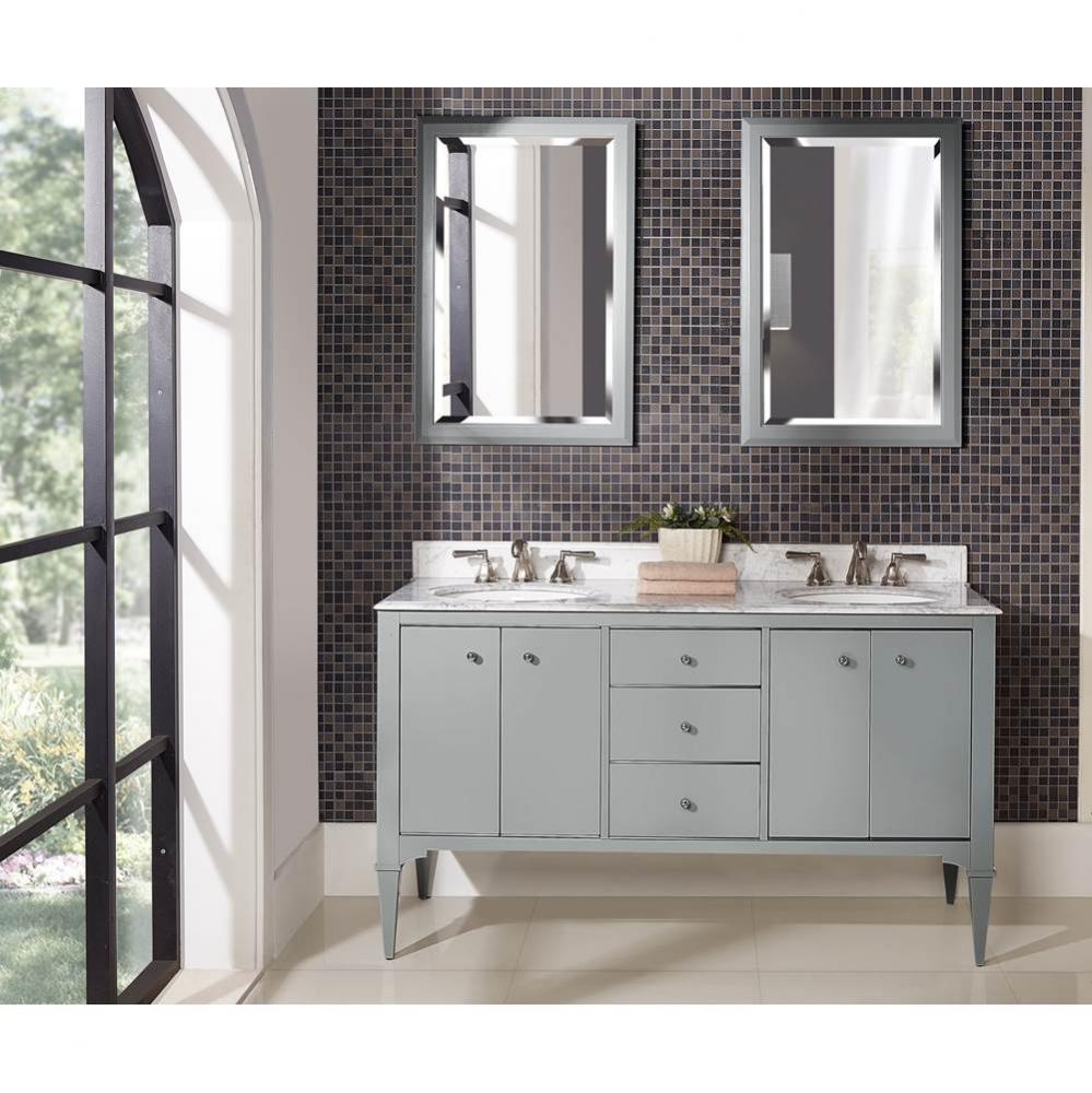 Charlottesville w/Nickel 60&apos;&apos; Double Bowl Vanity - Door - Light Gray