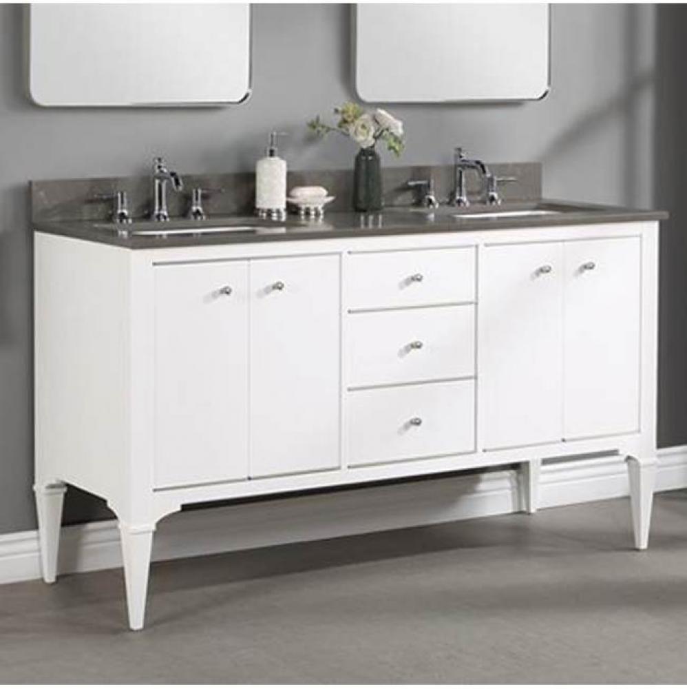 Charlottesville w/Nickel 60&apos;&apos; Double Bowl Vanity - Door - Polar White