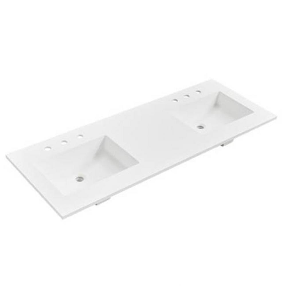 1.5cm (5/8&apos;&apos;) 61&apos;&apos; Double Bowl Matte White (MW) fdSTONE™ Top - 8&apos;&apos;