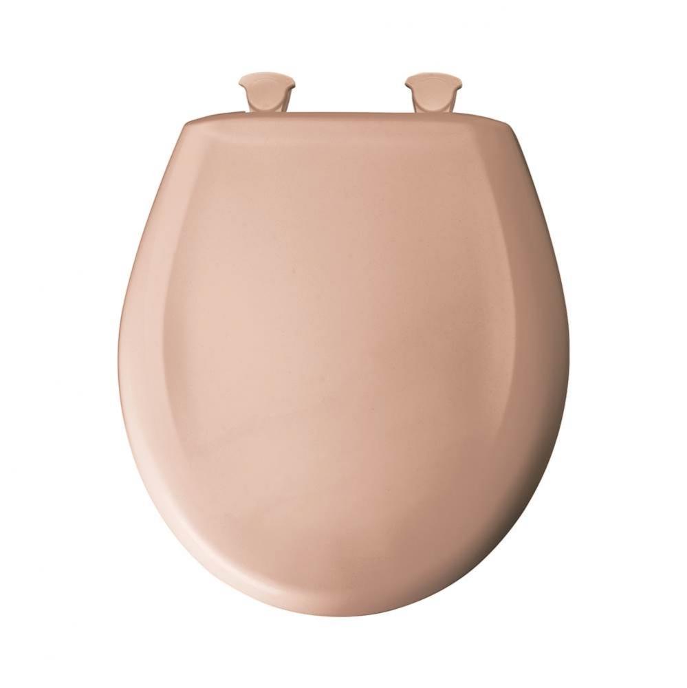 Round Plastic Toilet Seat in Peach/Coral with STA-TITE Seat Fastening System, Easy-Clean &amp; Cha