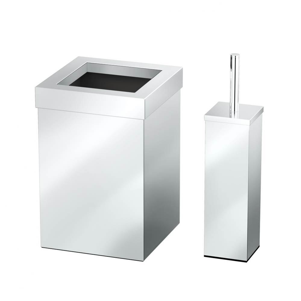 Square Wastebasekt and Toilet Brush Chrome