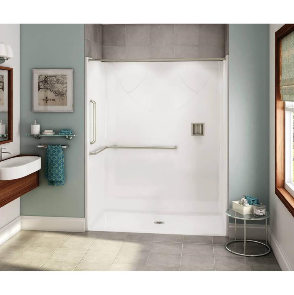 OPS-6030 - ANSI Grab Bar AcrylX Alcove Center Drain One-Piece Shower in White