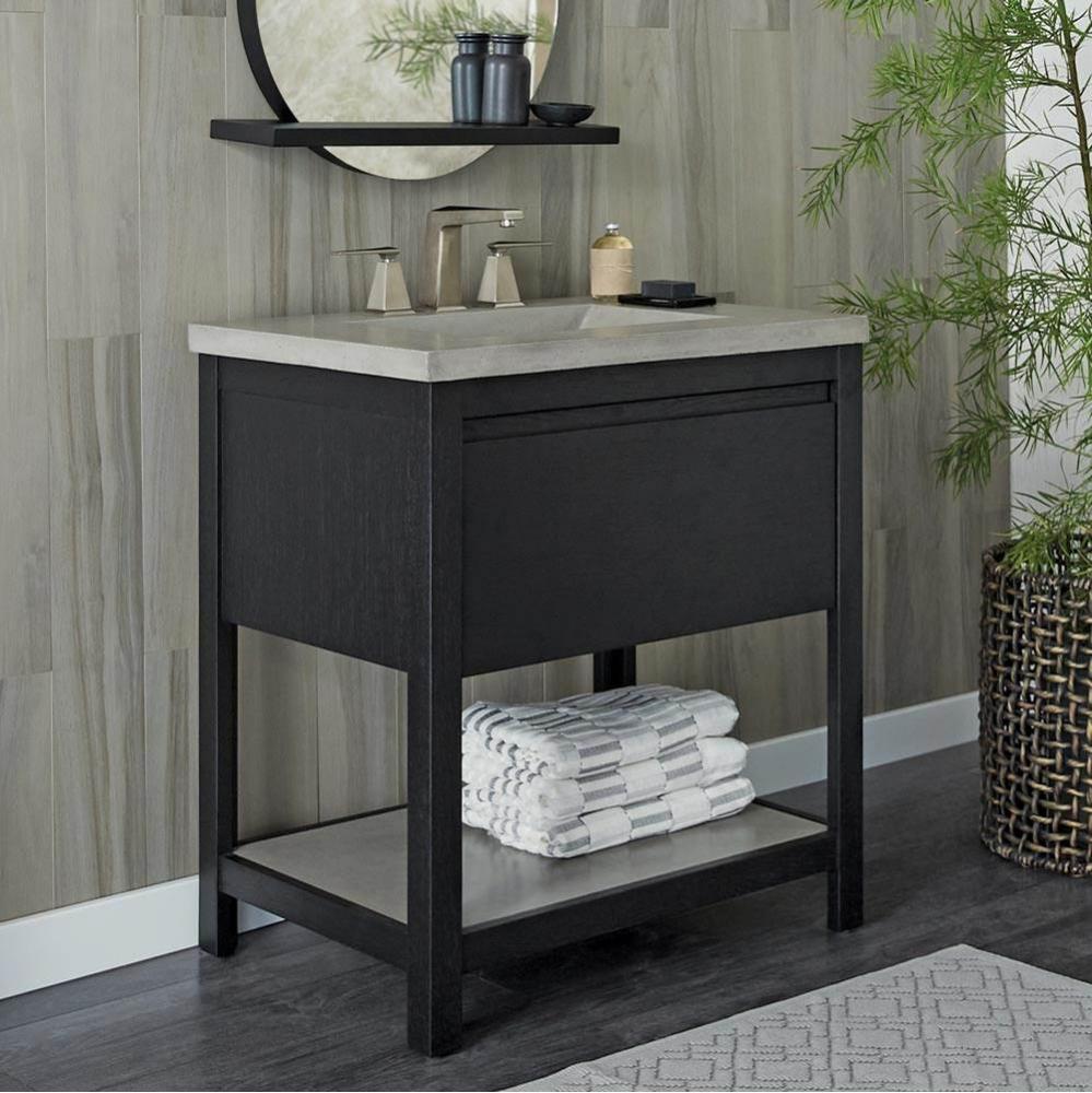 30&apos;&apos; Solace Vanity Base in Midnight Oak with Palomar Vanity Top and Sink