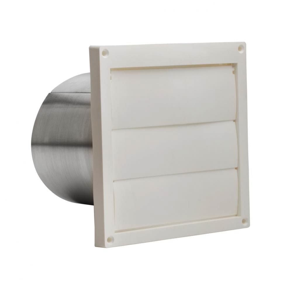 Wall Cap, White Plastic Louvered, 6&apos;&apos; Round Duct