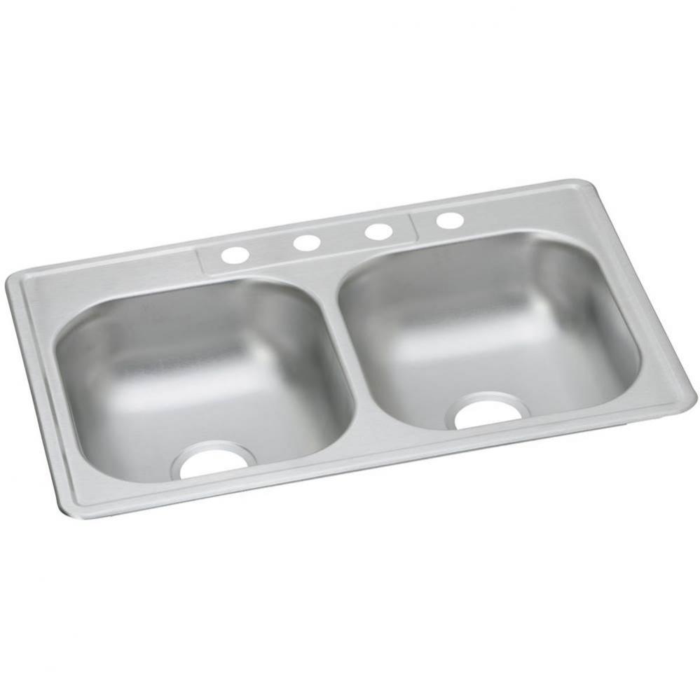 Dayton Stainless Steel 33&apos;&apos; x 22&apos;&apos; x 6-9/16&apos;&apos;, 4-Hole Equal Double B