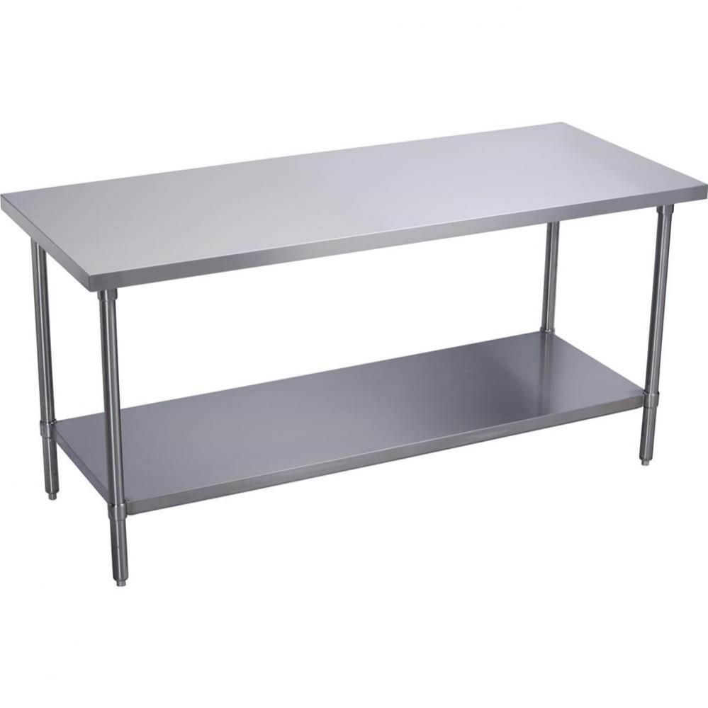 Stainless Steel 60&apos;&apos; x 30&apos;&apos; x 36&apos;&apos; 16 Gauge Flat Top Work Table with