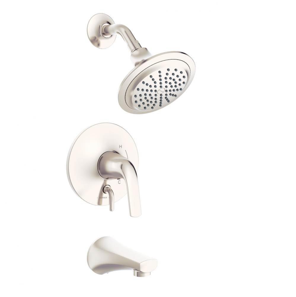 Lemora 1H Tub &amp; Shower Trim Kit &amp; Treysta Cartridge with Diverter on Valve 2.0gpm Brushed