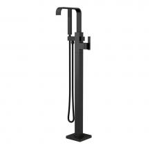 Gerber Plumbing D300544BST - Square Floor Mount Tub Filler Trim Kit with Rectangular Handshower 1.75gpm Satin Black