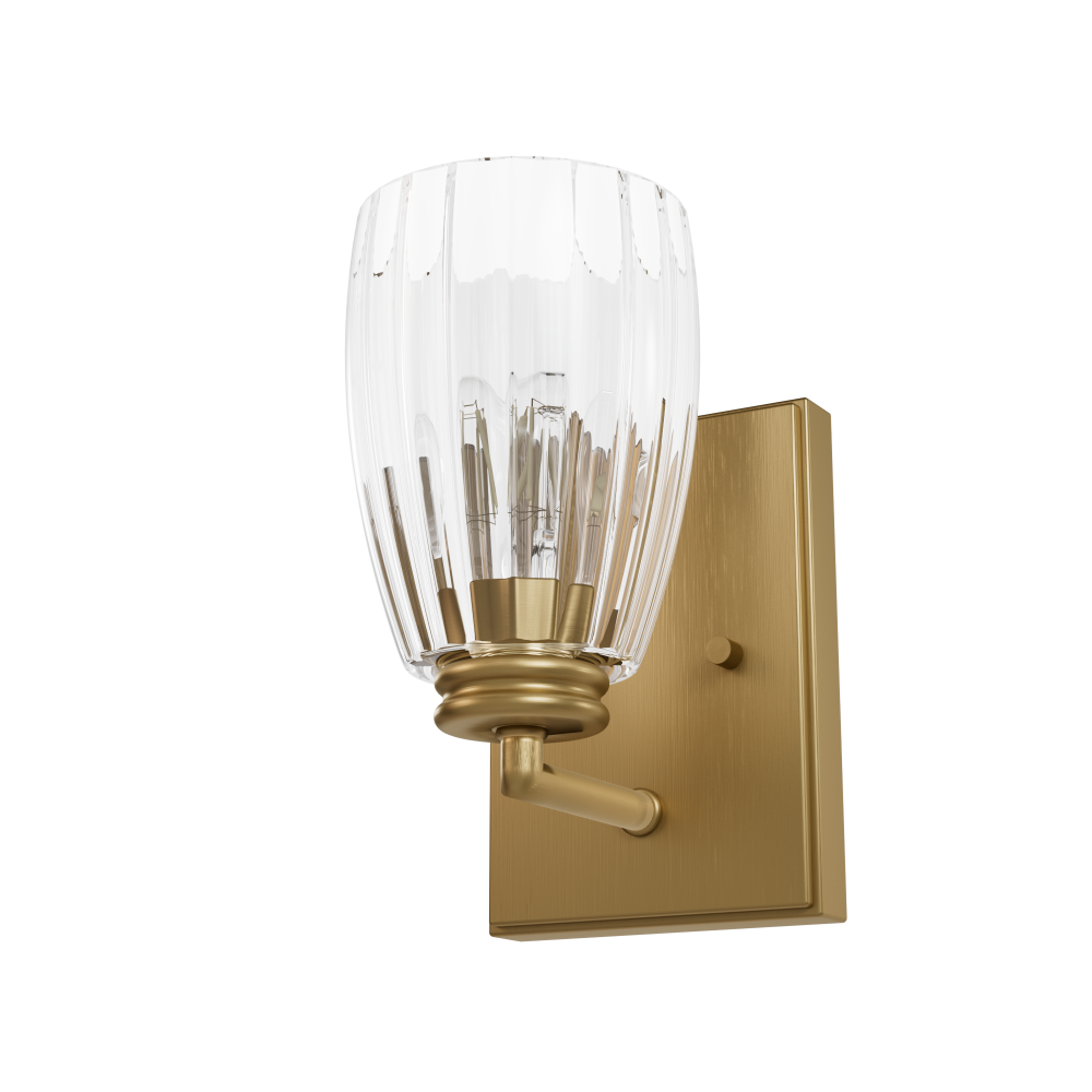 Hunter Rossmoor Luxe Gold with Clear Fluted Glass 1 Light Sconce Wall Light Fixture