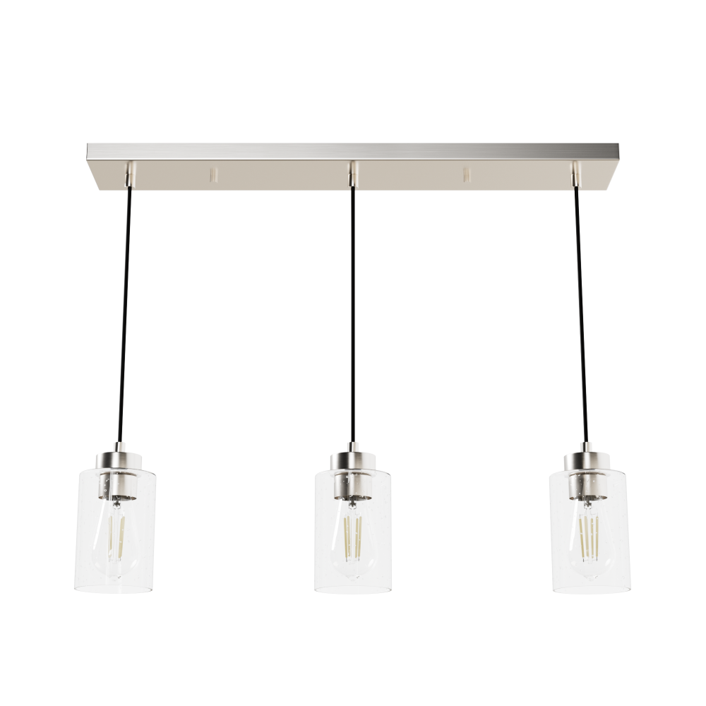 Hunter Hartland Brushed Nickel with Seeded Glass 3 Light Pendant Cluster Ceiling Light Fixture