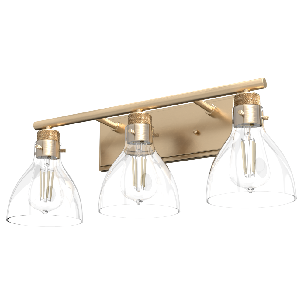 Hunter Van Nuys Alturas Gold with Clear Glass 3 Light Bathroom Vanity Wall Light Fixture