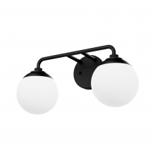 Hunter 45220 - Hunter Hepburn Matte Black with Cased White Glass 2 Light Bathroom Vanity Wall Light Fixture