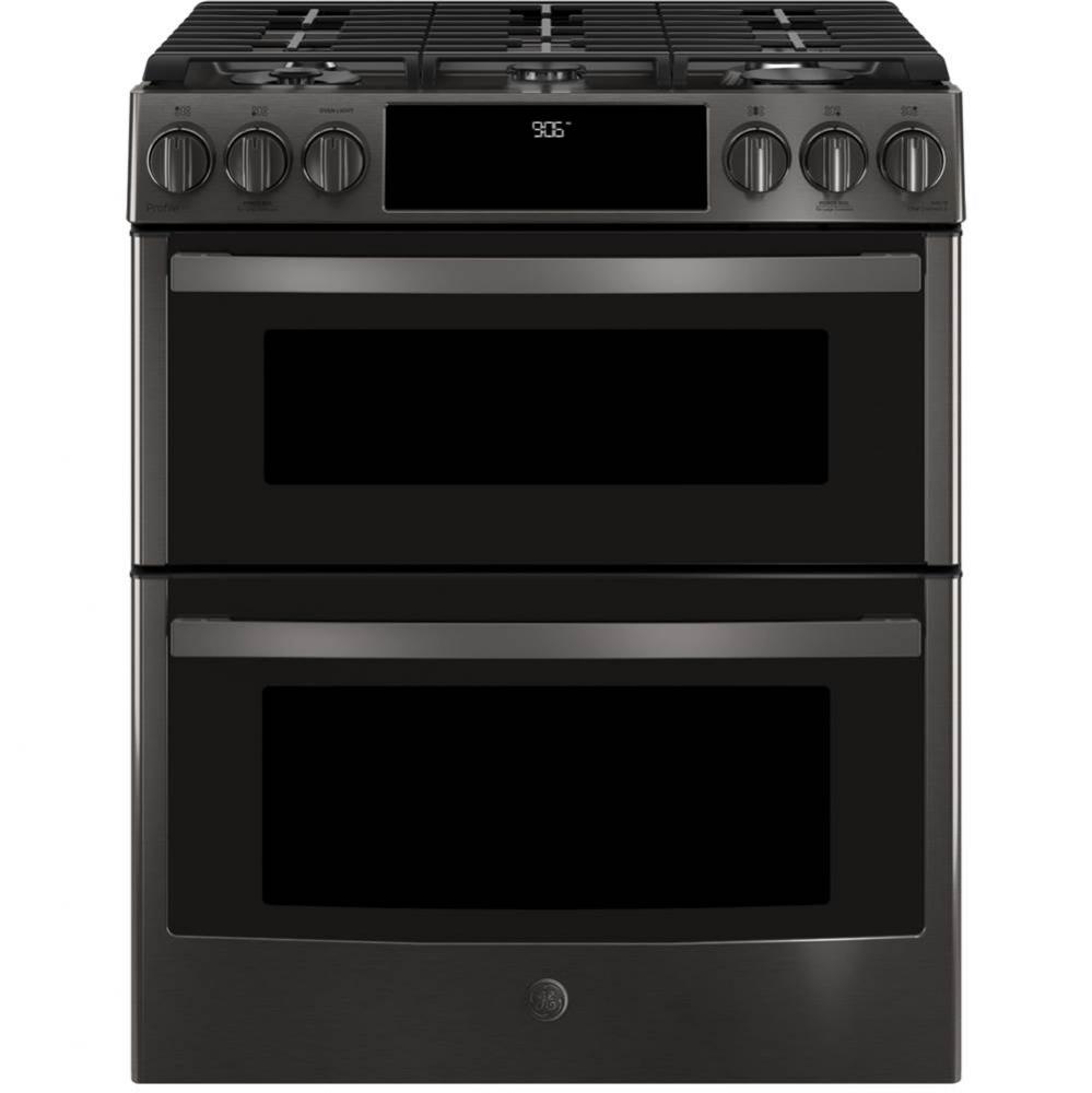 GE Profile 30&apos;&apos; Smart Slide-In Front-Control Gas Double Oven Convection Range