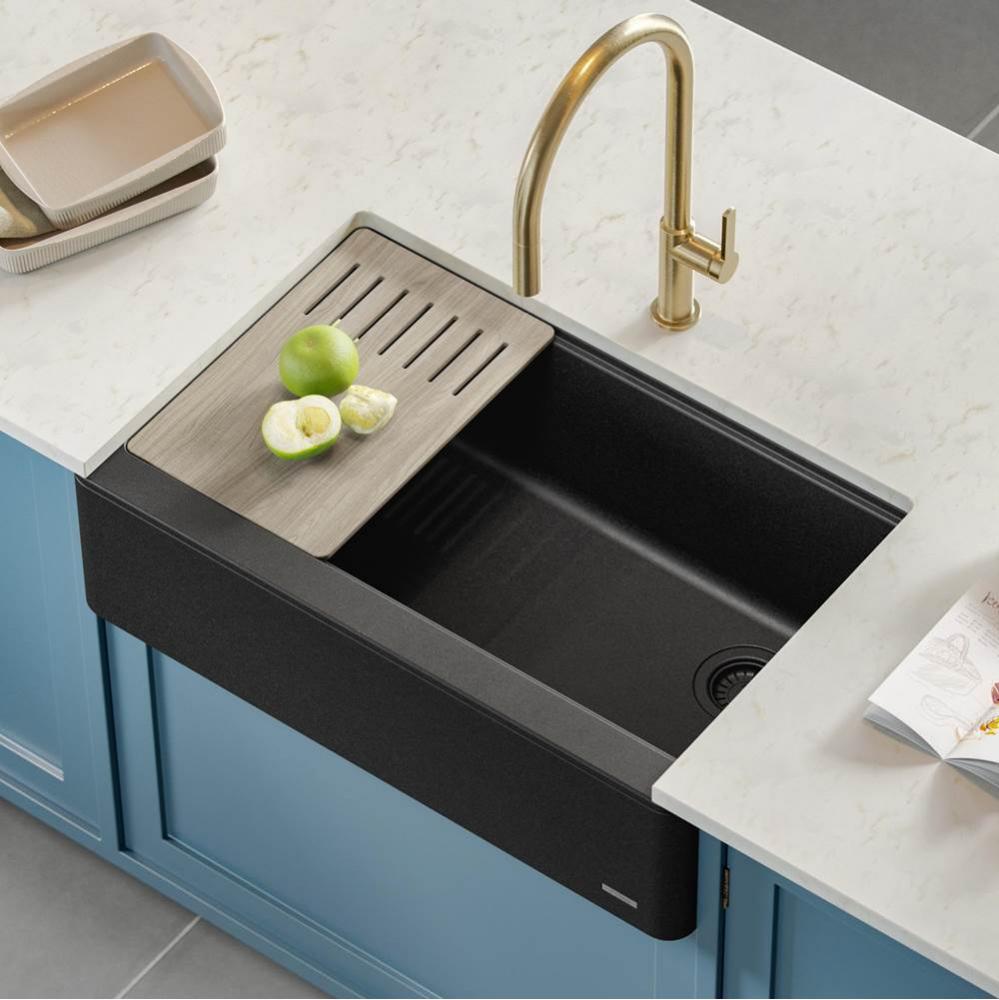 KRAUS Bellucci Workstation 30 in. Quartz Composite Single Bowl Farmhouse Kitchen Sink in Metallic