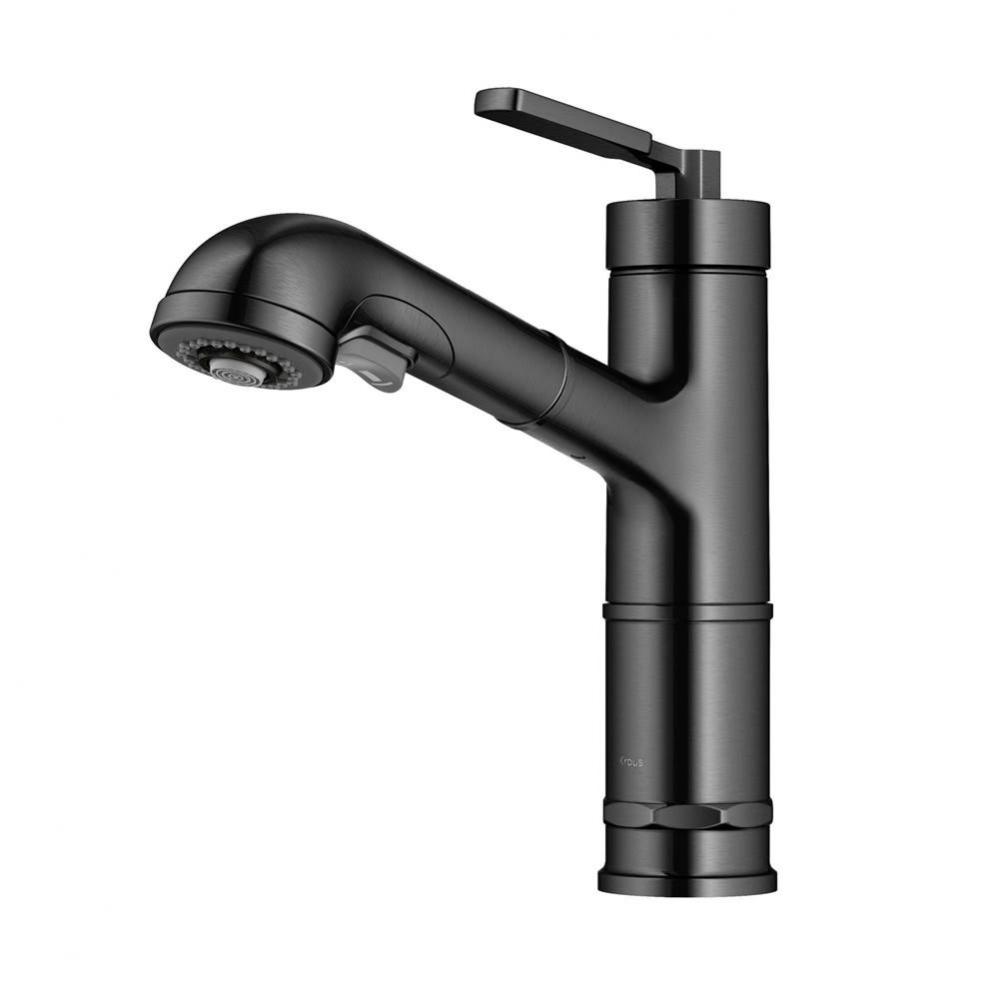 Allyn Industrial Pull Out Single Handle Kitchen Faucet In Spot Free Black Stainless Steel