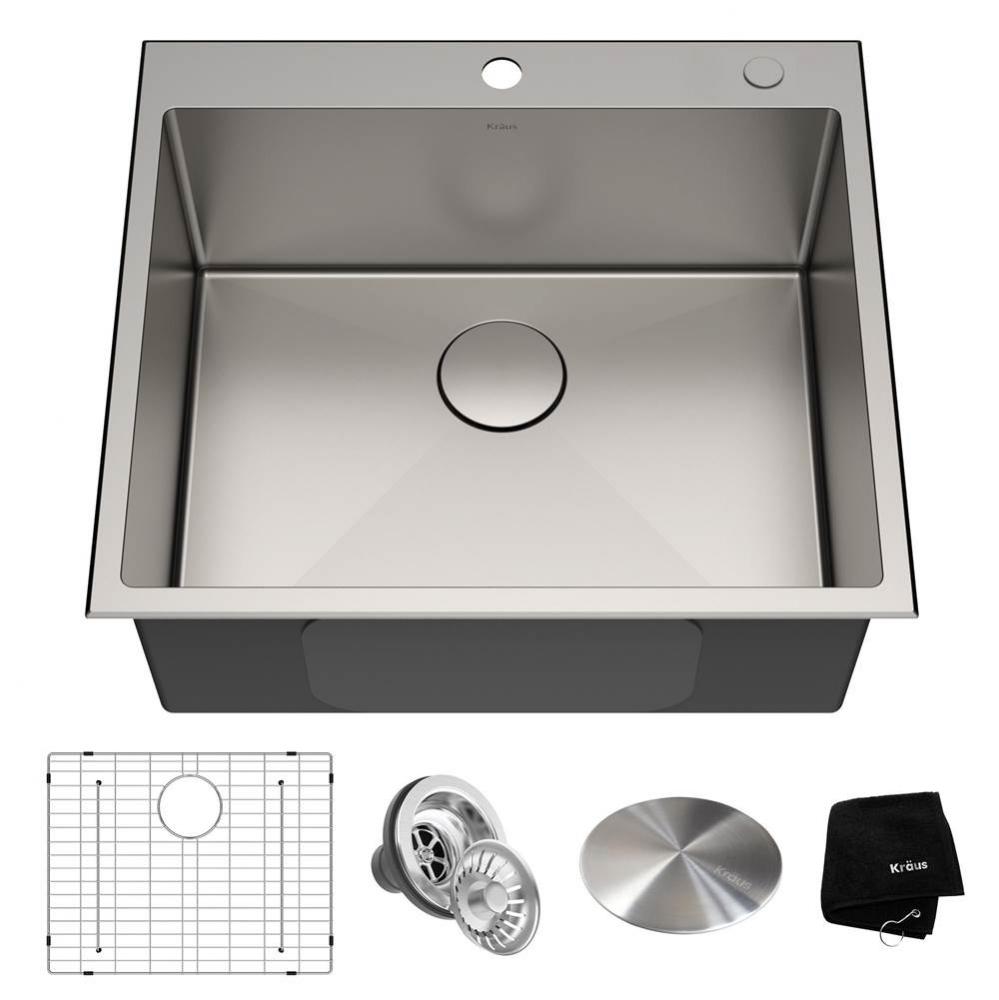 25 x 22 inch Standart PRO Drop-In Topmount 16 Gauge Single Bowl 2-Hole Stainless Steel Kitchen Sin