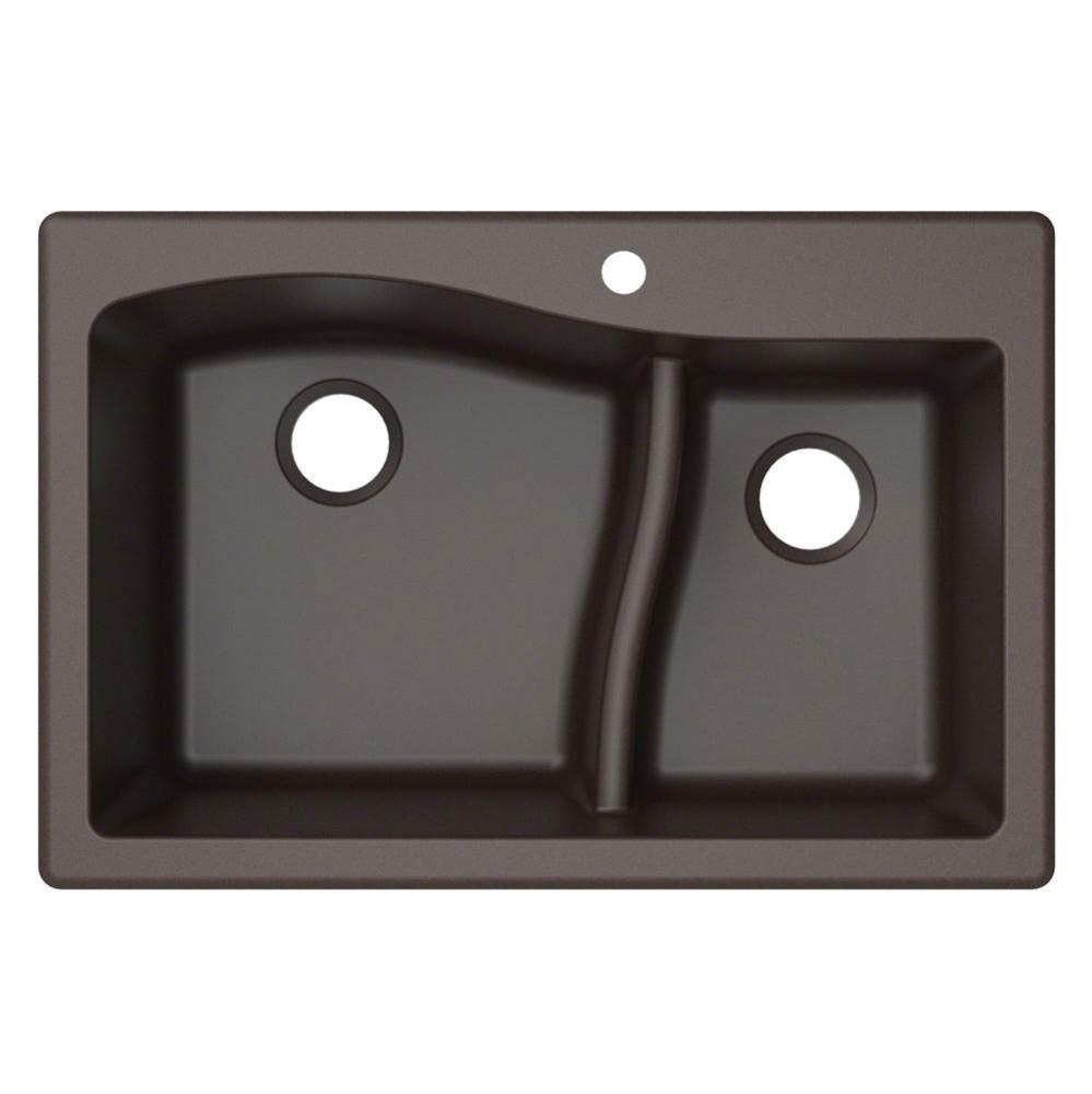 Quarza 33&apos;&apos; Dual Mount 60/40 Double Bowl Granite Kitchen Sink in Brown