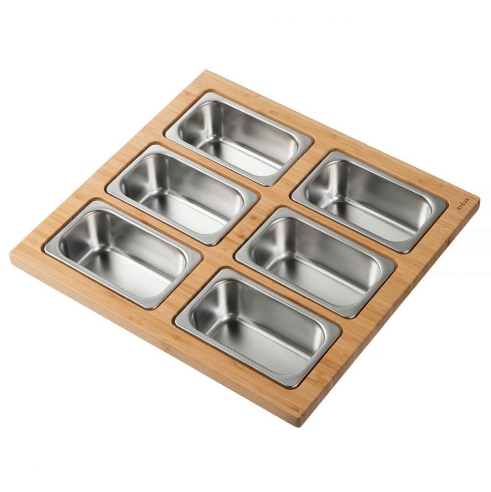 Workstation Kitchen Sink Serving Board Set with Rectangular Stainless Steel Bowls