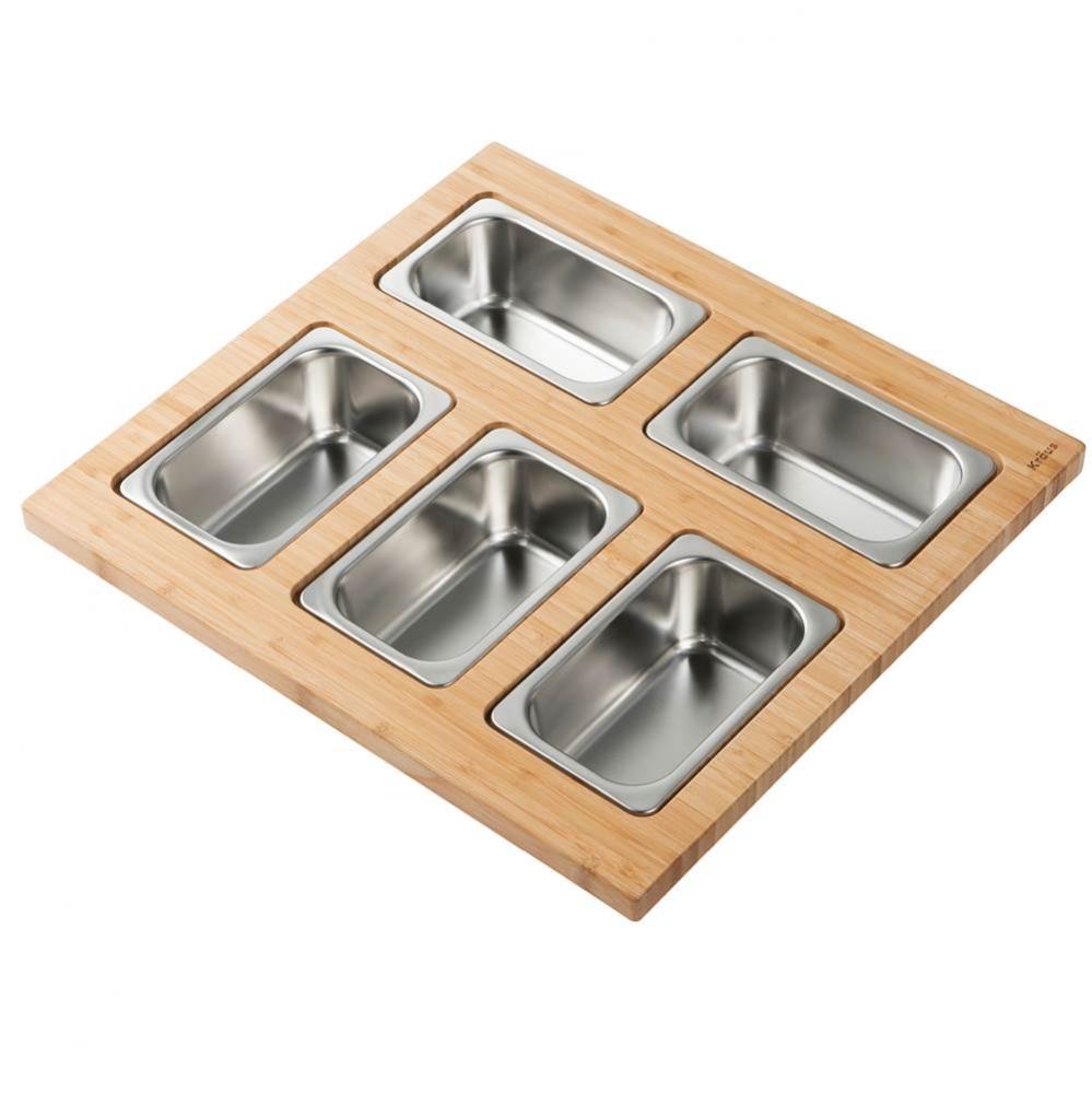 Workstation Kitchen Sink Serving Board Set with Rectangular Stainless Steel Bowls