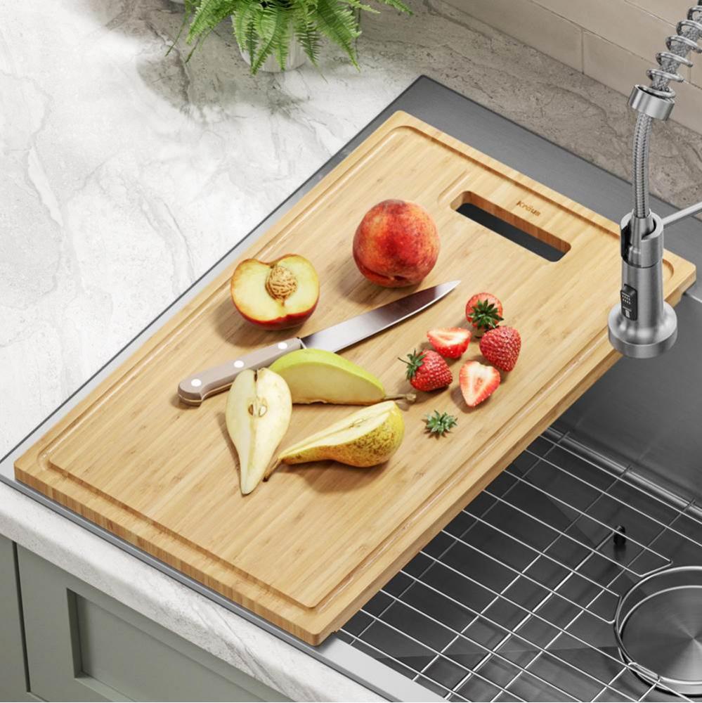 KRAUS Organic Solid Bamboo Cutting Board for Kitchen Sink 18.5 in. x 12 in.