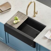 Kraus KGF2-30MBL - KRAUS Bellucci Workstation 30 in. Quartz Composite Single Bowl Farmhouse Kitchen Sink in Metallic