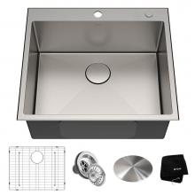 Kraus KHT301-25 - 25 x 22 inch Standart PRO Drop-In Topmount 16 Gauge Single Bowl 2-Hole Stainless Steel Kitchen Sin