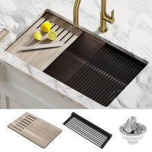 Kraus KGUW2-33MBR - Bellucci Workstation 33 in. Undermount Granite Composite Single Bowl Kitchen Sink in Metallic Brow