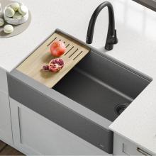 Kraus KGF2-33MGR - Bellucci Workstation 33'' Quartz Composite Single Bowl Farmhouse Kitchen Sink in Metalli