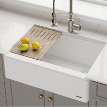 Kraus KGF1-30White - Bellucci 30-inch Quartz Farmhouse Apron Front Kitchen Sink with CeramTek in White