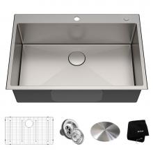 Kraus KHT300-33 - Standart PRO 33-inch 16 Gauge Drop-In Single Bowl 2-Hole Stainless Steel Kitchen Sink