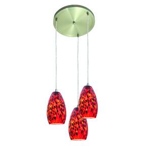 Three Light Brushed Steel Carnival Glass Multi Light Pendant