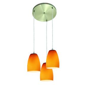 Three Light Brushed Steel Amber Glass Multi Light Pendant