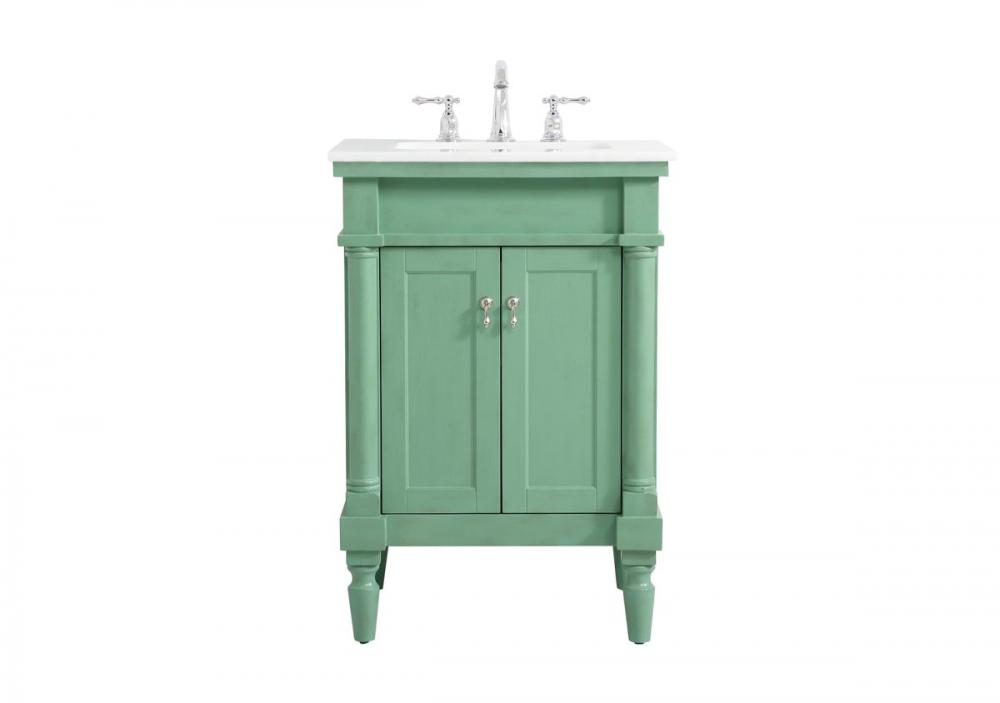 24 Inch Single Bathroom Vanity in Vintage Mint with Ivory White Engineered Marble