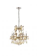 Elegant 2800D20GT-GT/RC - Maria Theresa 6 Light Golden Teak Pendant Golden Teak (Smoky) Royal Cut Crystal