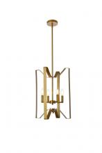 Elegant LD7072D14BR - Hoffman 4 Lights Pendant in Brass