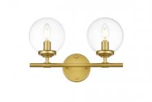 Elegant LD7302W15BRA - Ingrid 2 Light Brass and Clear Bath Sconce